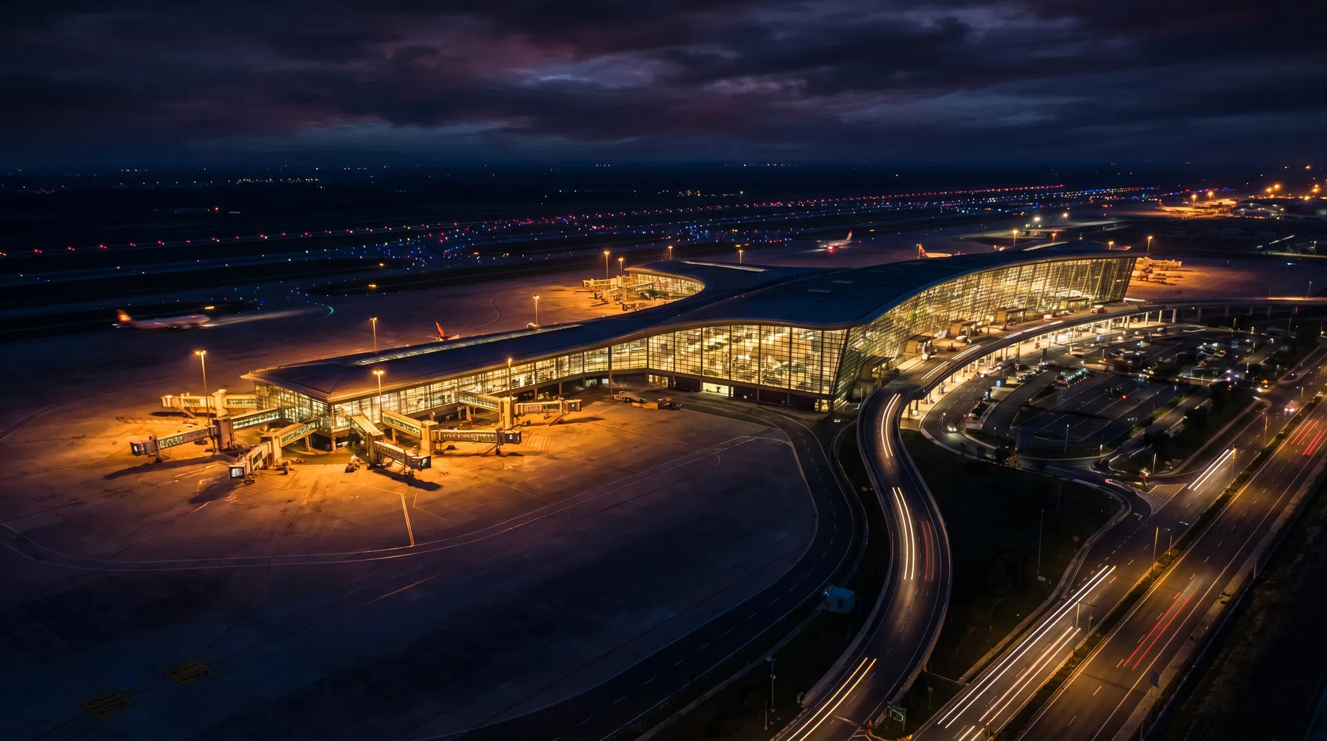 Chennai International Airport at night